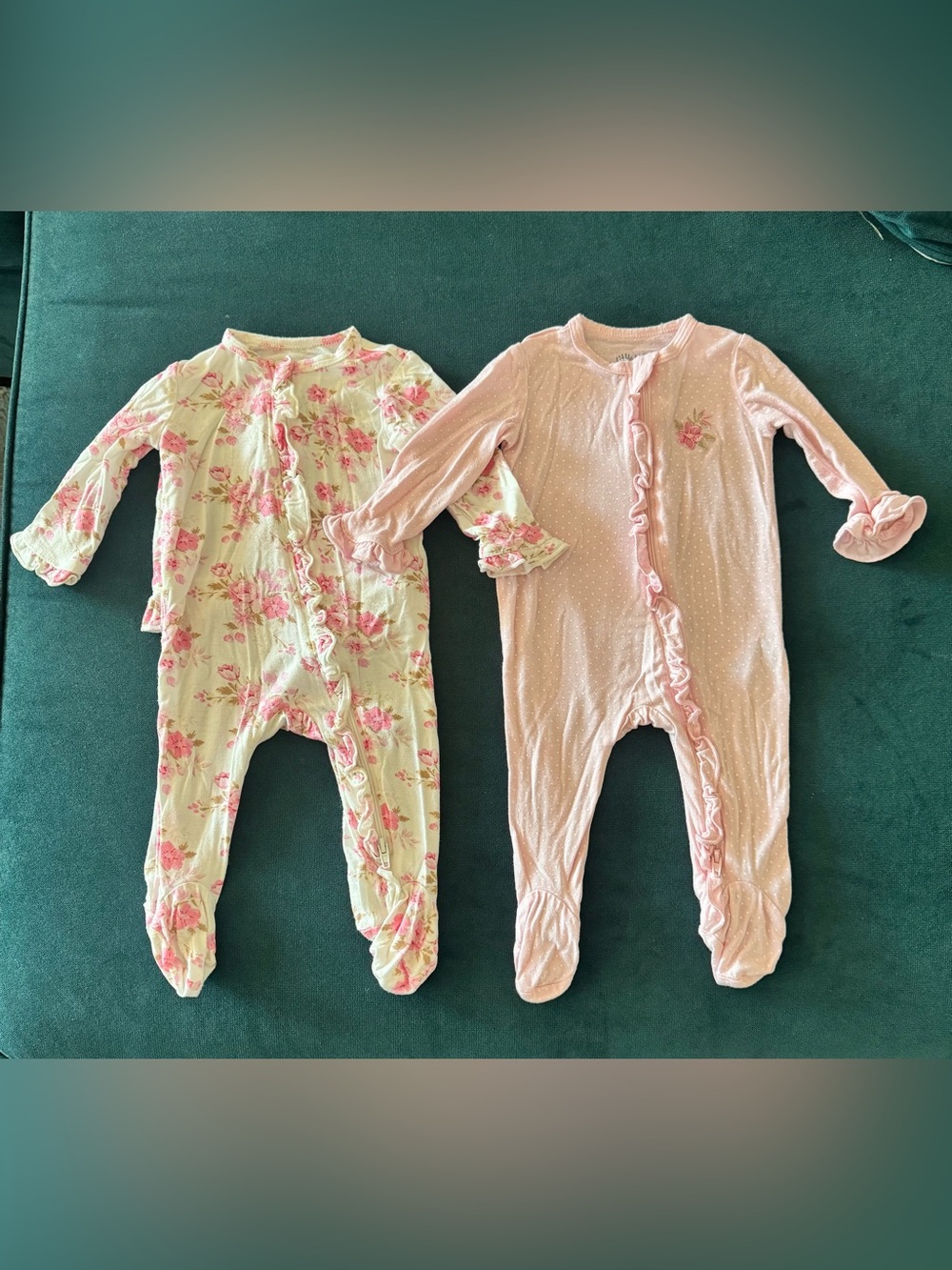 Little Me Baby Girls 3M Floral & Pink Ruffle Footed One-Pieces